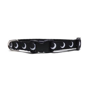 Crescent Moon Cat Collar - 'The Twilight', Black & White Adjustable Breakaway Kittens + Cats with Bell image 1