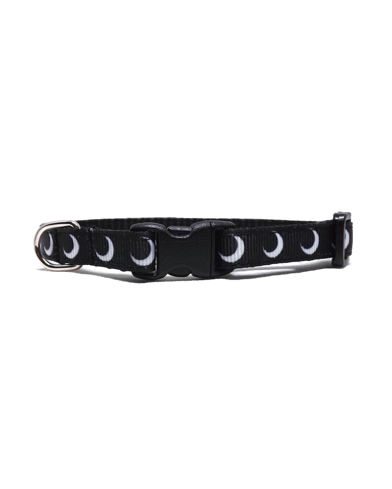 Crescent Moon Cat Collar - 'The Twilight', Black & White Adjustable Breakaway Kittens + Cats with Bell image 1