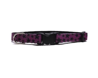 Purple Cat Collar, 'The Witchy Star', Gothic, Celestial Breakaway for Kittens + Cats with Bell