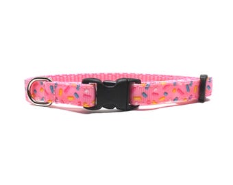 Birthday Cat Collar - 'Sprinkles', Pink Colourful Sprinkles Design, Breakaway for Kittens + Cats with Bell