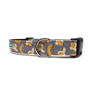 Neuheit Hundehalsband, 'Going Bananas', Grau & Gelb Bananen Design, Erhältlich in 3 Breiten