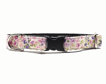 Cat Collar - 'The Painted Petal' / Tiny Abstract Floral Design / Breakaway Kitten & Cat Collar with Removable Bell / 1/2" Width Only