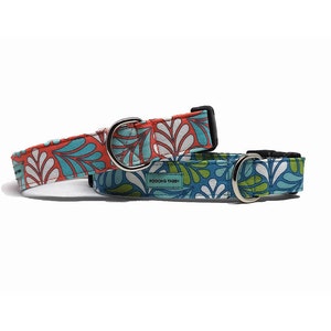 Veranda - Dog Collar | Tropical Leaf Summer Coral or Teal Dog Collar | Available in 3 widths