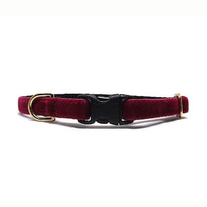 Velvet Cat Collar -  'The Softy - Wine' / Wine Red Soft Velvet Ribbon / Breakaway Kitten + Cat Collar with Removable Bell