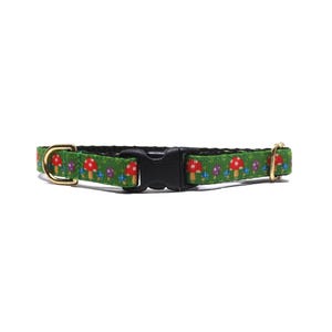 Mushroom Cat Collar, 'The Magic Mushroom', Polka Dot Toadstools,  Breakaway For Kittens + Cats with Bell