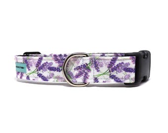 Lavender Floral Dog Collar - 'Lovely Lavender', Delicate Purple Sprigs Design, Available in 4 widths