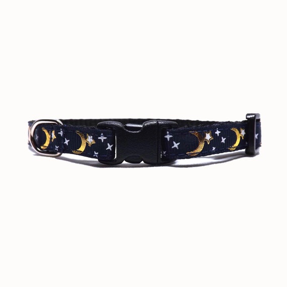 Cat Collar the Moonscape Navy Metallic Gold Moon Star Design Breakaway Kitten Cat Collar With Bell Gift for Cats Etsy