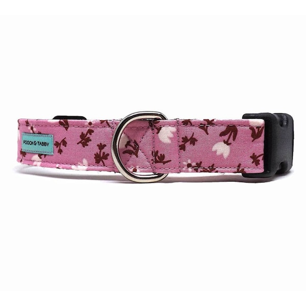 Tulip Calico Floral Dog Collar | Mauve and White Tulip Floral Collar | Available in 4 widths