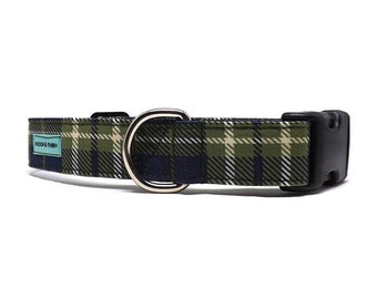 Hunter Plaid Dog Collar | Green & Navy Blue Plaid Fall Dog Collar | Available in 4 widths