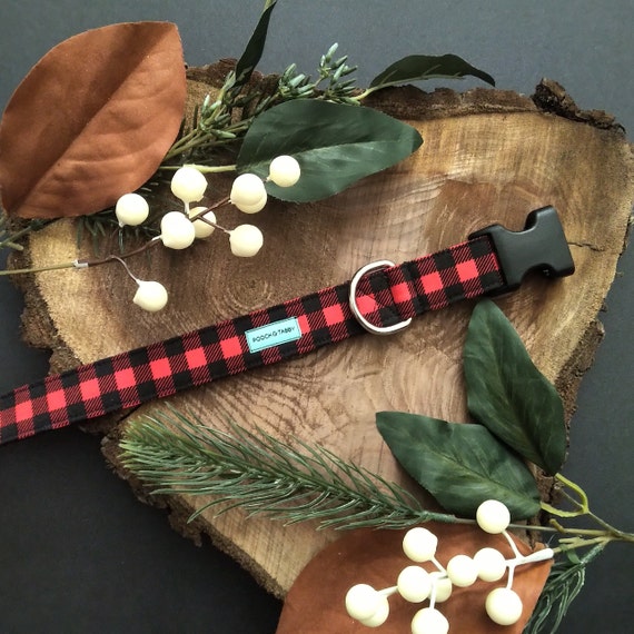 Check Please Buffalo Plaid Dog Collar Red and Black Check Dog