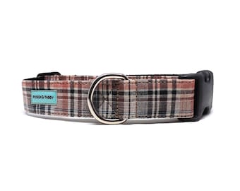 Fall Plaid Dog Collar - 'Windham Plaid', Brown & Tan with Metallic Detail, Available in 4 widths