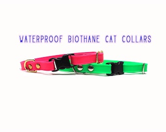 Cat Collar - BioThane® Waterproof Collar - New Colours! / Breakaway 'Vegan Leather' Kitten & Cat Collar with Removable Bell
