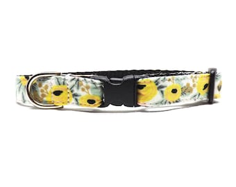 Cat Collar - Rifle Paper Co Rosa - Cream / Primavera Yellow Rosebud Floral Design / Breakaway Kitten & Cat Collar in 1/2" Width Only