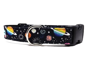 Astral Solar System - Dog Collar / Novelty Planets, Galaxy & Universe Design / Available in 4 widths for Puppies to Large Dogs