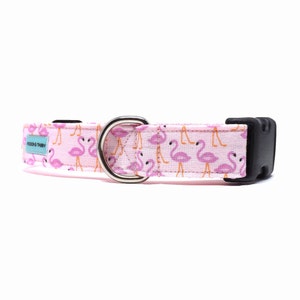 Pink Flamingos - Dog Collar / Two-Toned Flamingo Summer Design / 3 Available Widths for Puppies to Large Dogs / Gift for Dogs, Pets