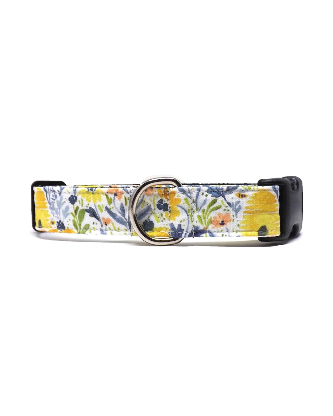 Bee and Floral Dog Collar - 'beehive Garden', Yellow & Blue Design ...