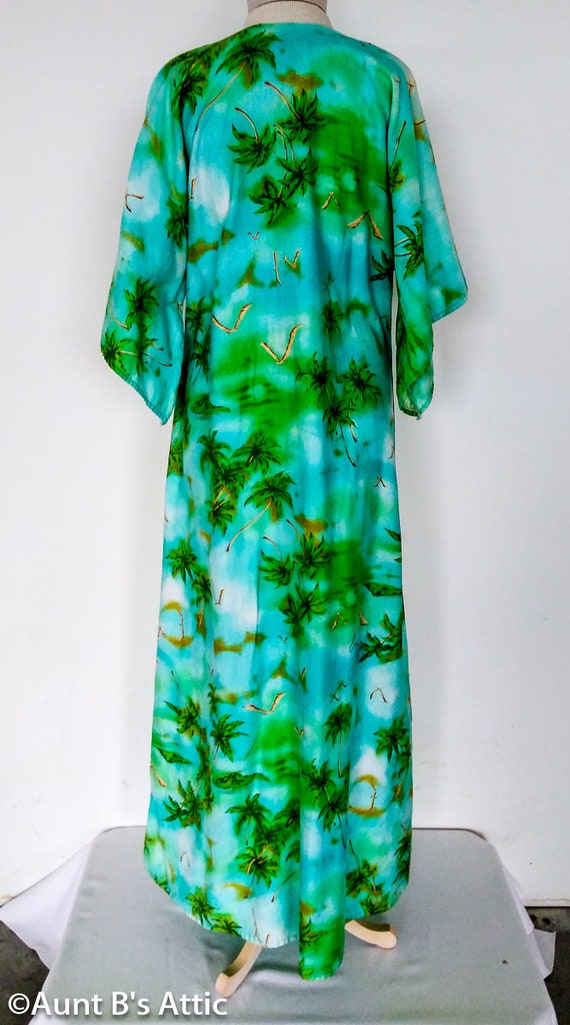 Vintage Handmade Hawaiian Maxi Dress Gr/Bl Palm T… - image 5