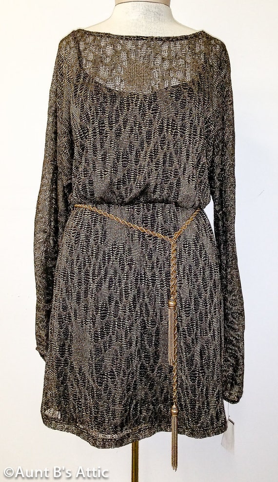 Ladies Metallic Gold And Black Mesh Lined Tunic To
