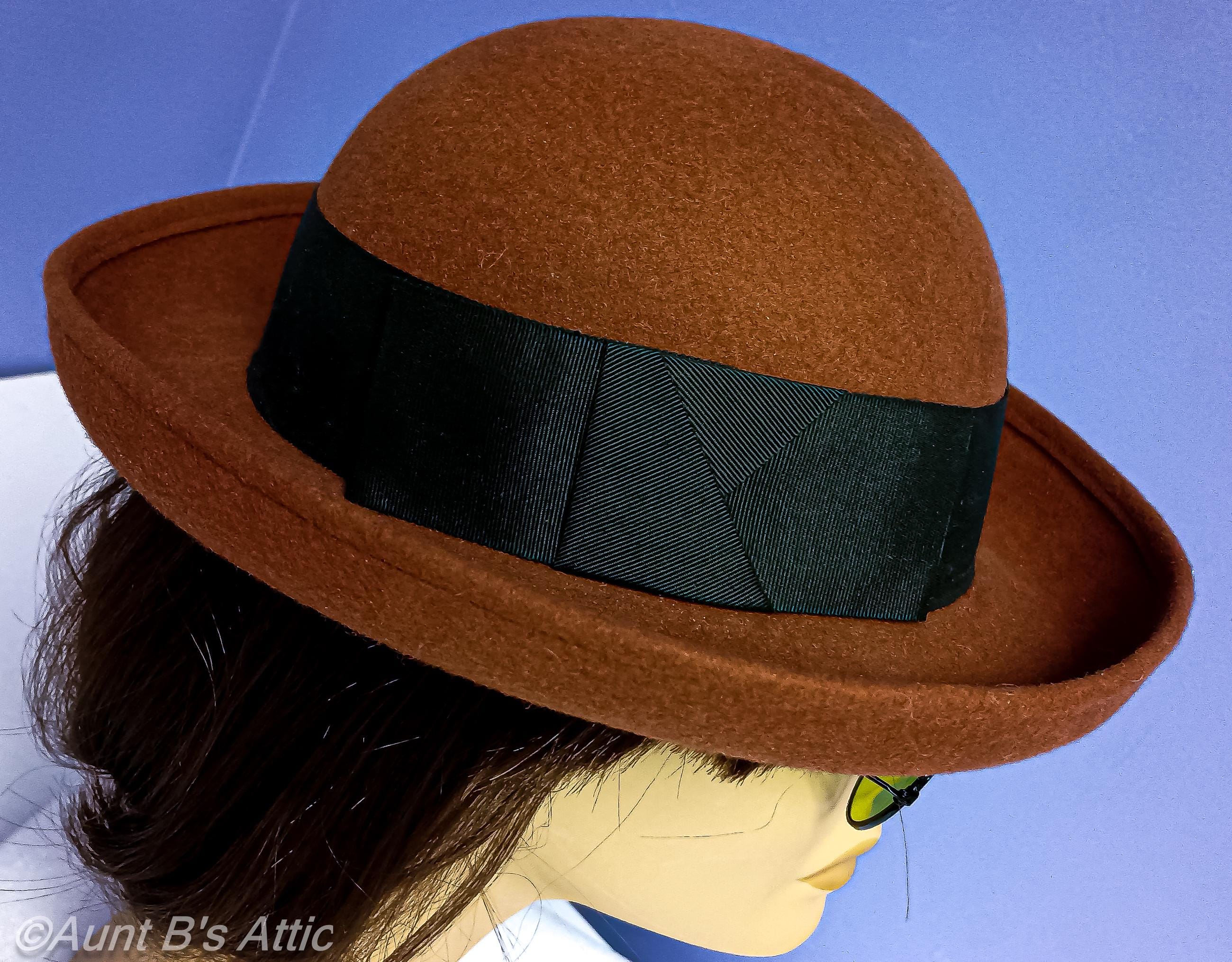 1970s Brown Bowler Heritage Collection Annie Wool Hat with Grosgrain Bow Bollman Heritage Collection 1970s Annie – Hats.com main image 4