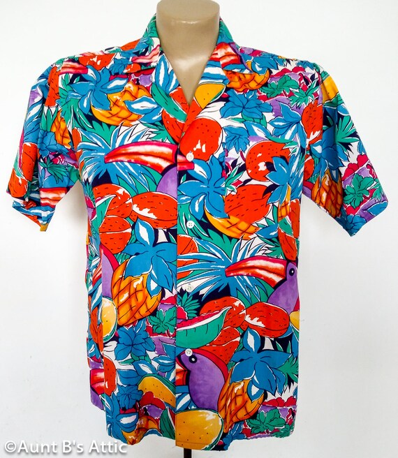 Hawaiian Shirt Vintage 80's Izod Lacoste Bright Co