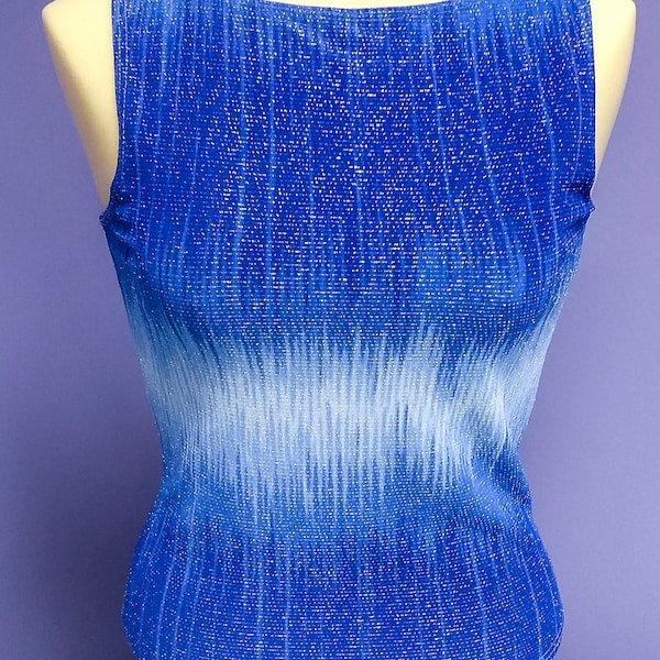 Tank Top Ladies "Orange USA" Brand Blue Sparkle Ombre Poly/Spandex Knit Top XSmall