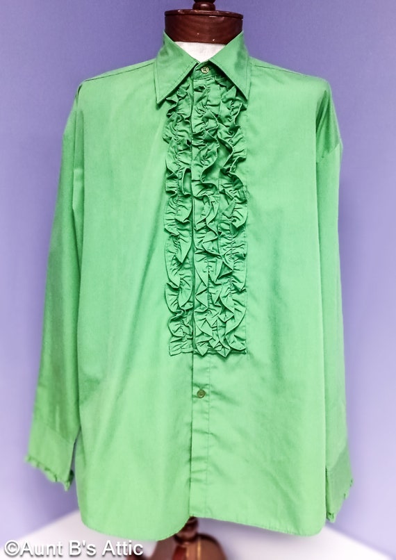 Tux Shirt Men's Green Vintage 70's Ruffled Front W