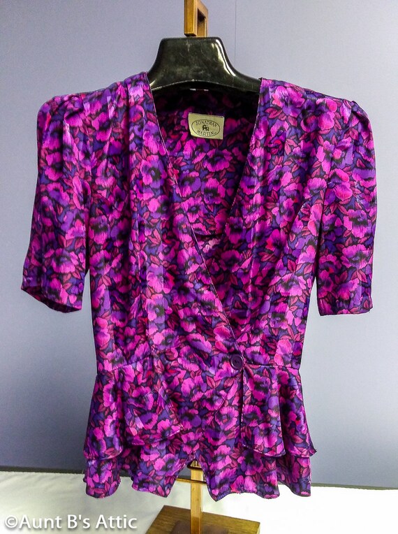 Vintage 80's Blouse Jonathan Martin Pk/Purp Flora… - image 3