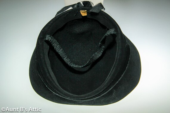 Rare Vintage 40's Noir Tilt Hat Black Felt Brimle… - image 5
