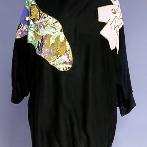 Vintage 80 s Right Angle Sportswear Black Batwing Embellished Sweatshirt Lg
