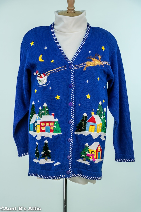 Christmas Sweater Ladies Quacker Factory NEW Blue 