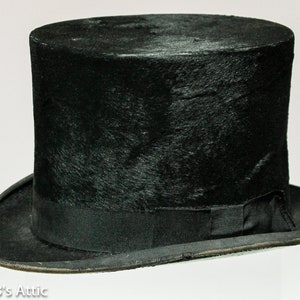 Antique Victorian Black Silk Plush Top Hat By Granville Of London Size 6 7/8-7