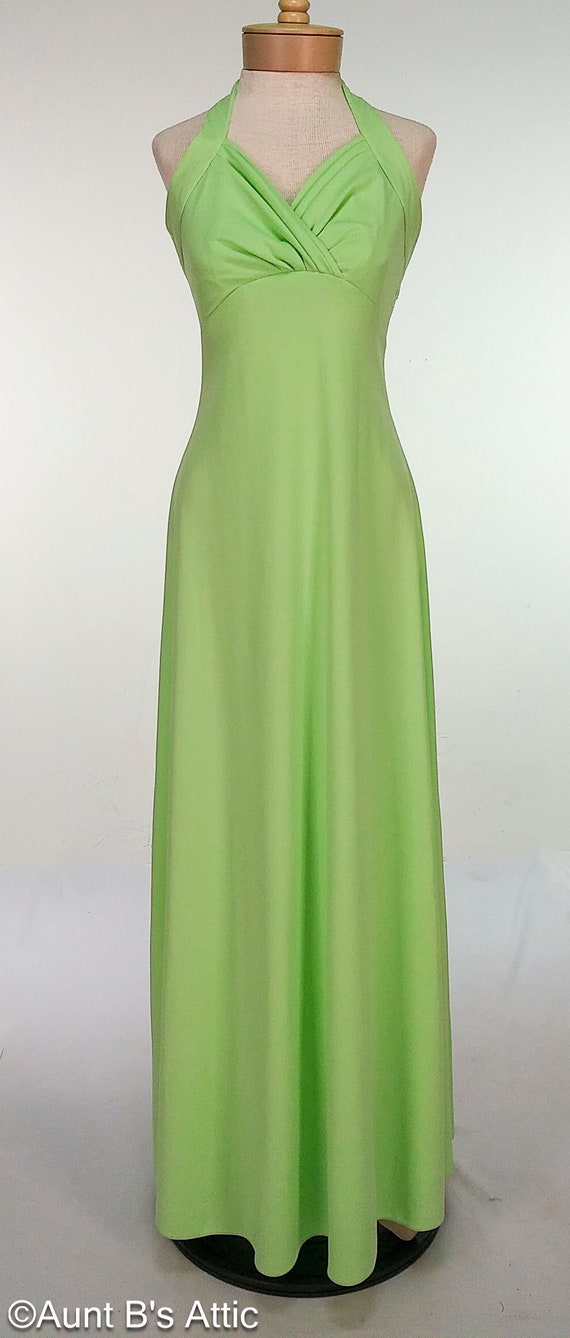 Vintage 70's Maxi Dress Mint Green Halter Style Po