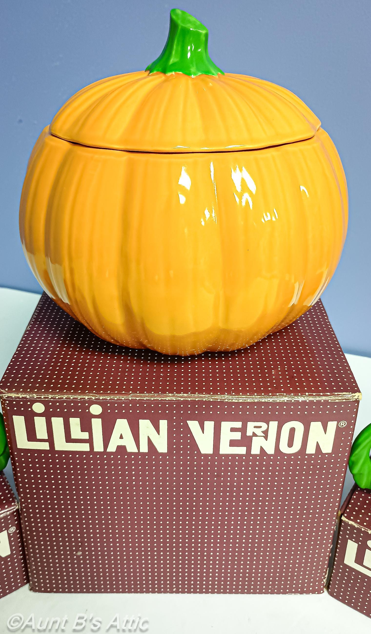 Vintage Lillian Vernon Pumpkin Cookie Jar & Mug Set, 80s Ceramic