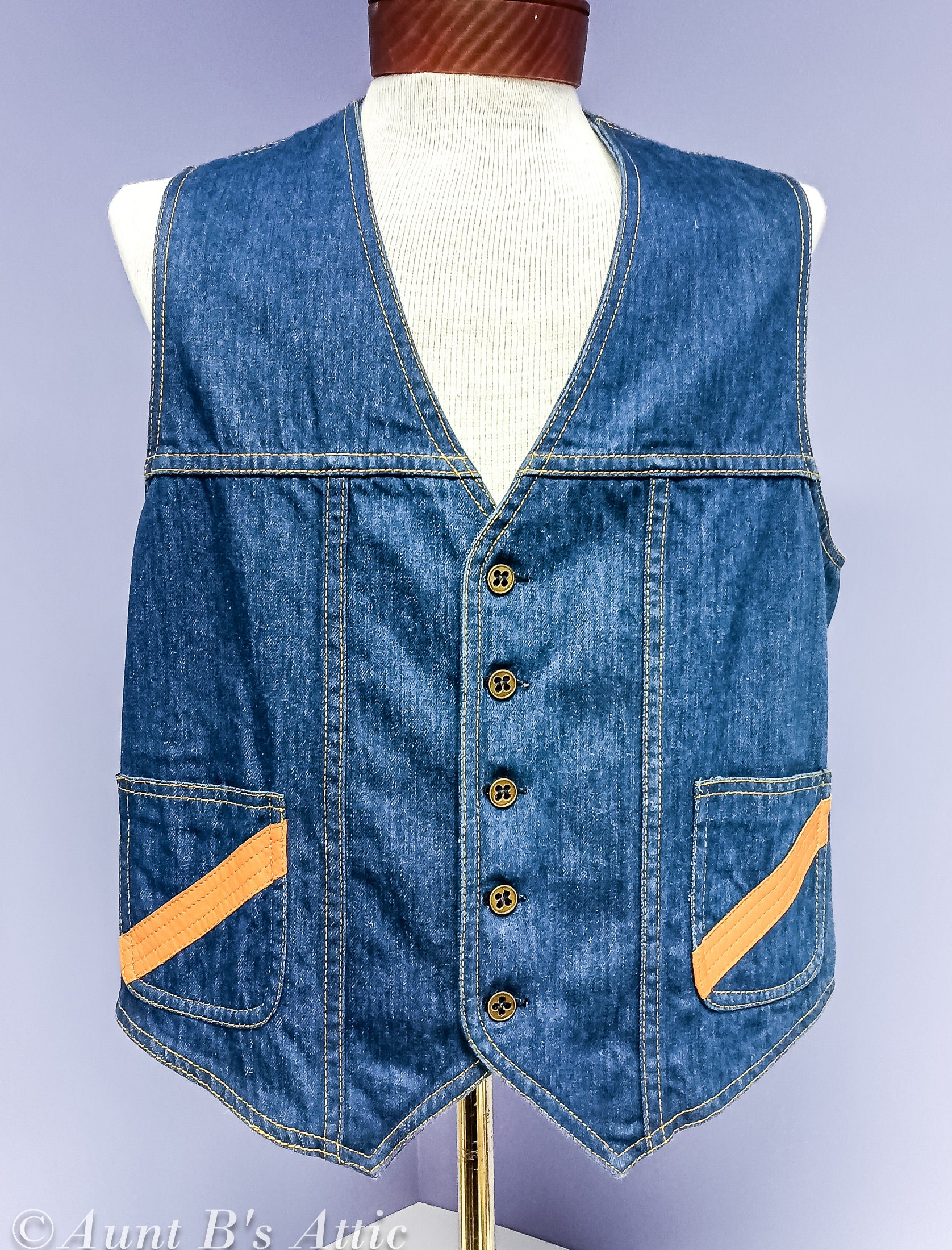 Vintage 70s Denim Vest: Sears Jeans Joint Blue Jean Vest (44R 