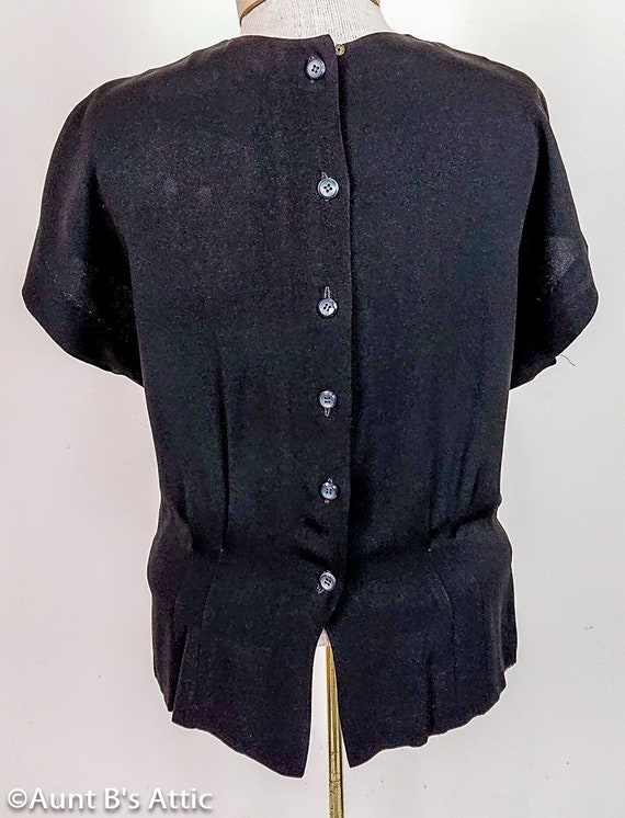 Vintage 40's Crepe Blouse Black Drop Sleeve Back … - image 5