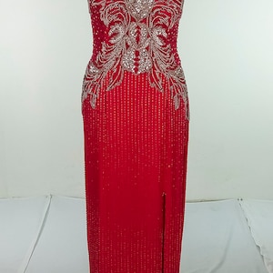 Beautiful Vintage 80&#39;s Alyce Designs 100% Silk Fuchsia Pink Special Occasion Beaded Gown 10