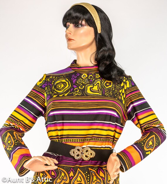 Funky Vintage 70s Maxi Dress Multi Color Stripe S… - image 5