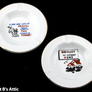 Ashtray Vintage Set Of 2 Small Novelty Comic Phrase Japanese Made Ashtrays