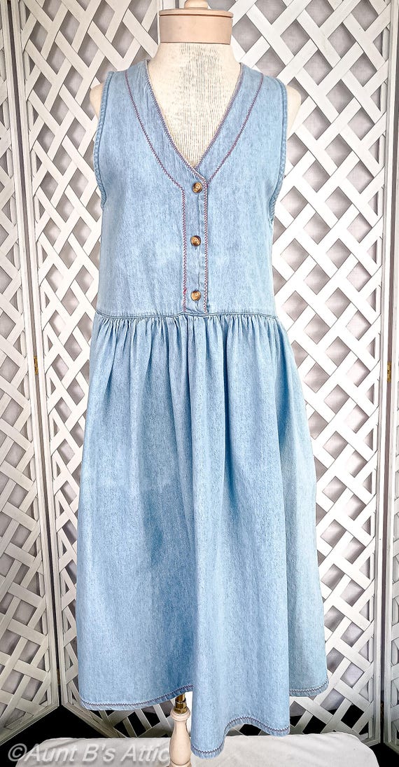 vintage denim jumper dress Button-Down 48 long 100% cotton Machine wash and dry Imported Vintage denim overall jumper dress