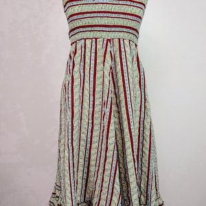 Vintage 70's Sundress Red/Blue/Green Stripe Plisse Cotton Cute Summer Dress XS/SM
