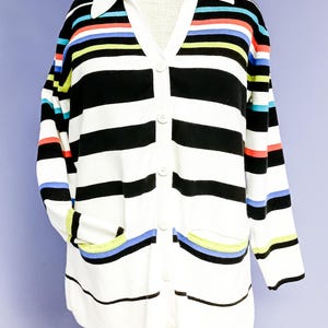 Vintage 80s Multi Stripe Cotton Cardigan Sweater with Pockets