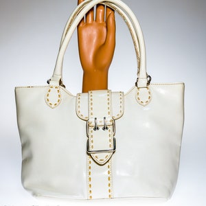 Purse Vintage Bolsos Casal Leather Handbag Top Handle White Snap Front W/ Tan Stitching