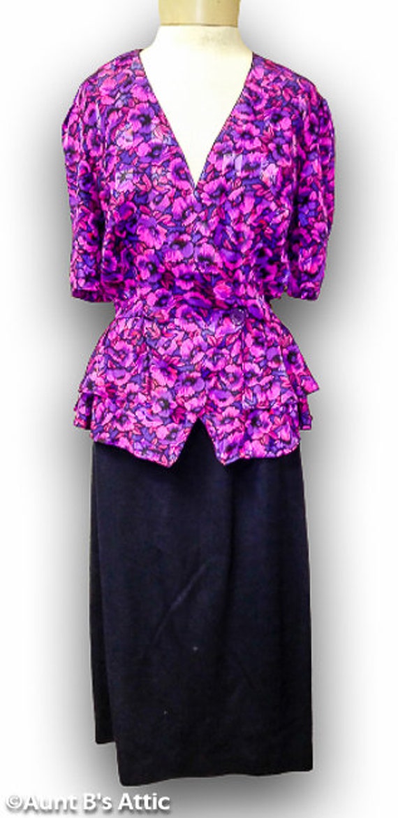 Vintage 80's Blouse Jonathan Martin Pk/Purp Flora… - image 1