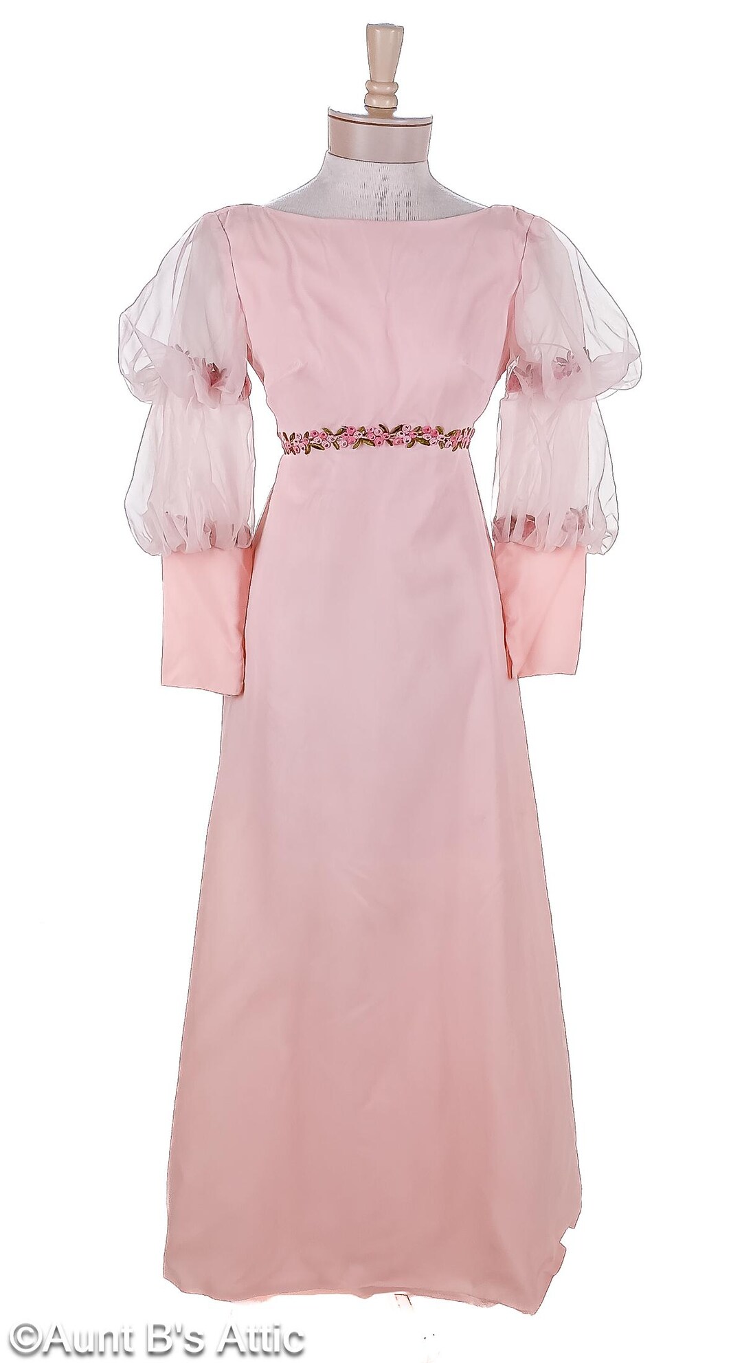 Pink Regency Vintage 60's Pink Regency Gown: Floral Trim, Empire Waist XXS - Etsy