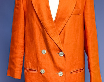 Blazer vintage de lino con estampado de calabaza de los años 80: Blazer cruzado con forro de International Scene - Talla 7-8