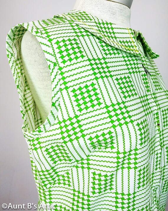 Summer Casual Vintage 60's Day Dress Green/White … - image 6