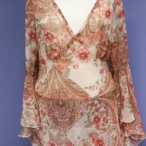 Summer Boho Style Ladies Rave Orange/Brown Sheer Floral Lace Trim Plus Size Top 16/18