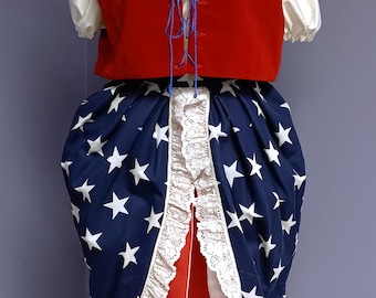 Vestido patriótico de 5 piezas para niñas, hecho a mano, rojo, blanco y azul, vestido histórico talla L