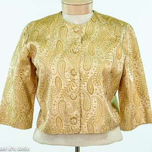 Holiday Vintage 60&#39;s Ladies Glentex Gold Brocade Special Occasion Bolero Jacket Large