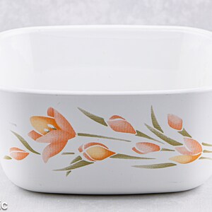 Corning Ware Dish Vintage 80's-90's Blanco con patrón floral de melocotón Artículo # P-43-B 700ML